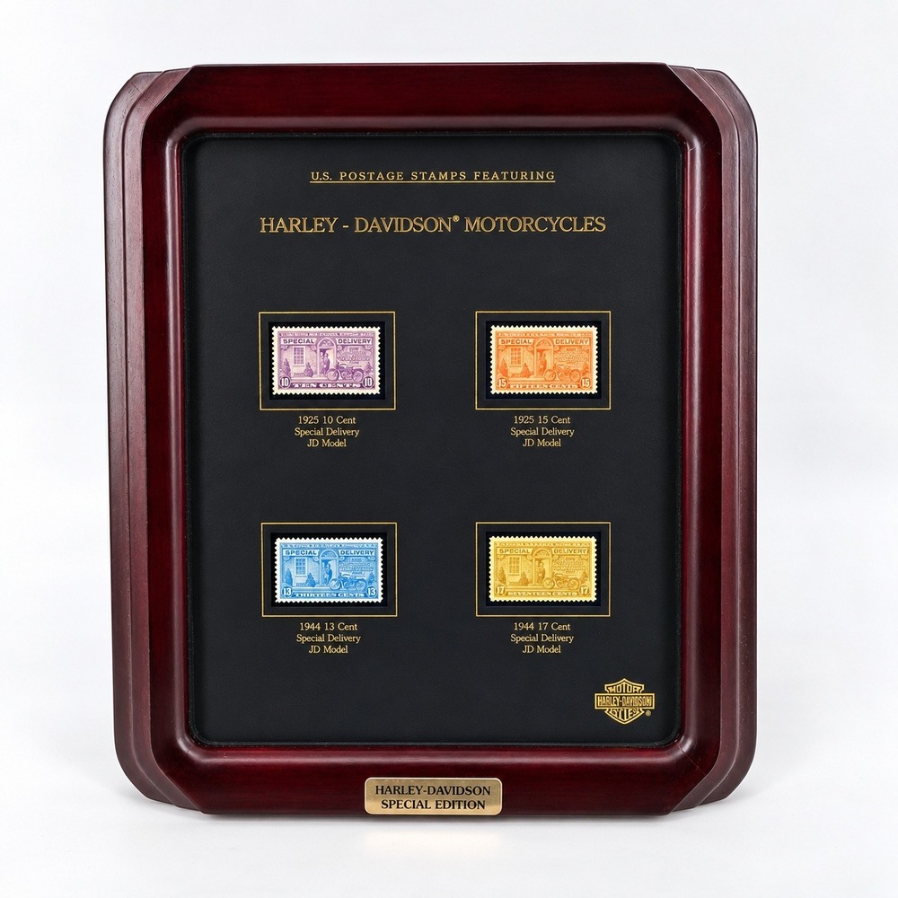 Harley-Davidson Special Edition US Postage Stamps Framed Display JD Model Brown
